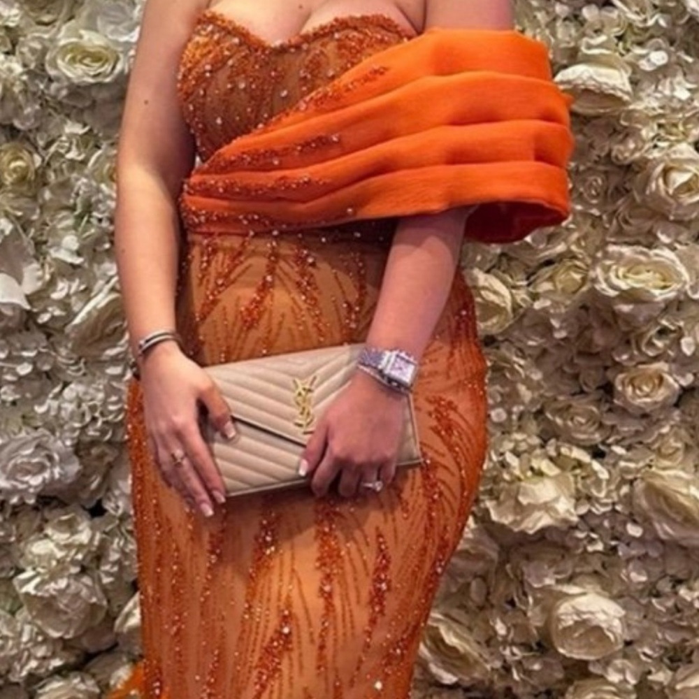 Elegant Orange Strapless Wedding Dress